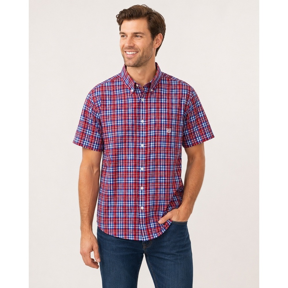 Chaps Button Front Shirt Mens XL Red White Blue‎ Plaid Cotton Blend Americana